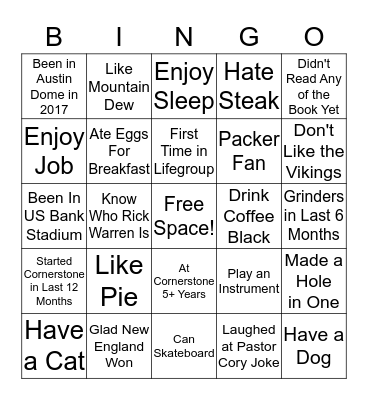 Purpose Driven Life Bingo Card