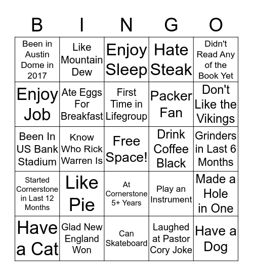 Purpose Driven Life Bingo Card