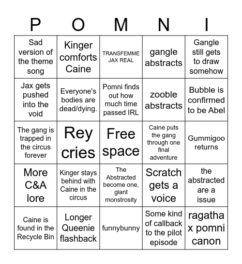 TADC Episode 9 Bingo Card