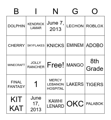 ALL ABOUT NICO Bingo Card