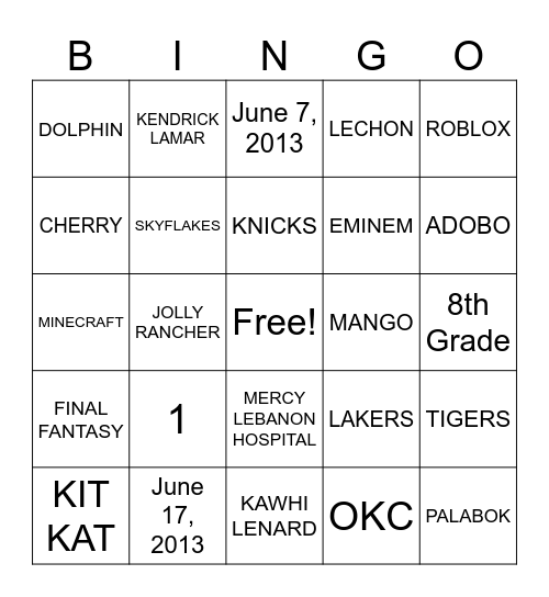 ALL ABOUT NICO Bingo Card