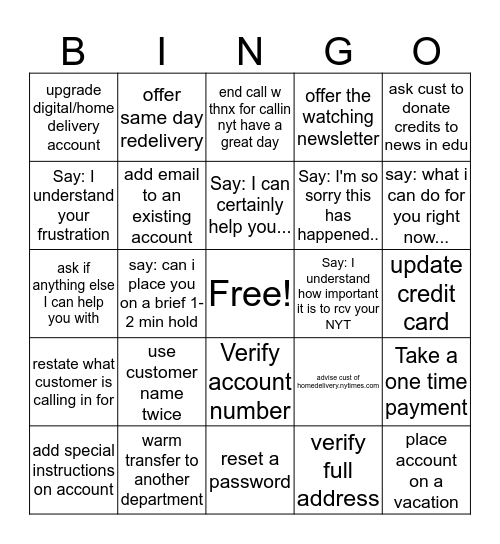 NYT!! Bingo Card