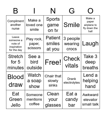 Hospital Bingo Card