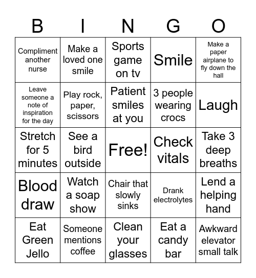 Hospital Bingo Card