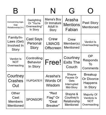 SRRS Bingo Card
