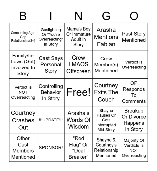 SRRS Bingo Card