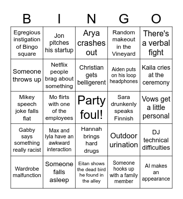Esmir wedding bingo Card