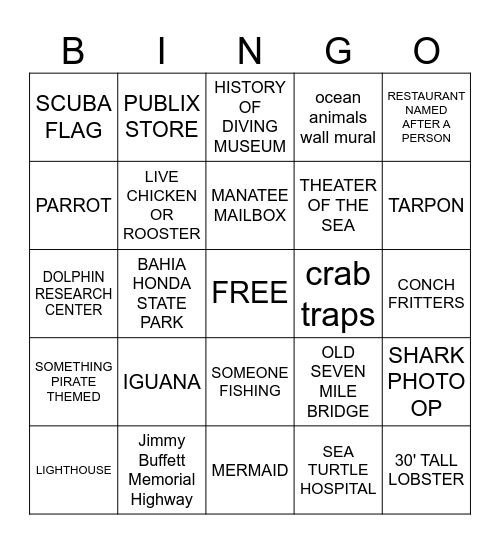 FLORIDA KEYS ROAD TRIP BINGO Card