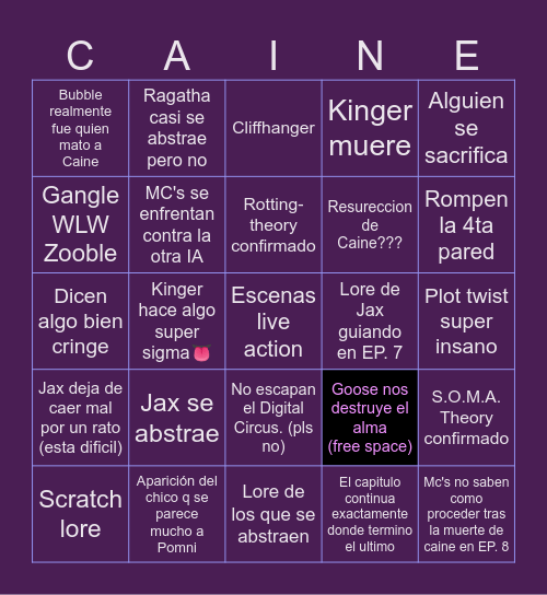 TDAC Finale Bingo Card