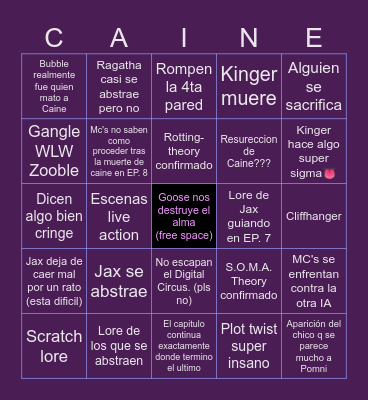 TDAC Finale Bingo Card