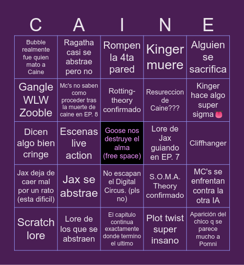 TDAC Finale Bingo Card