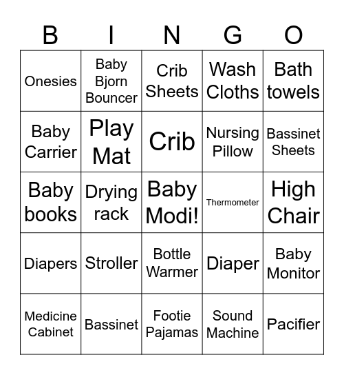 Baby Modi Bingo Card