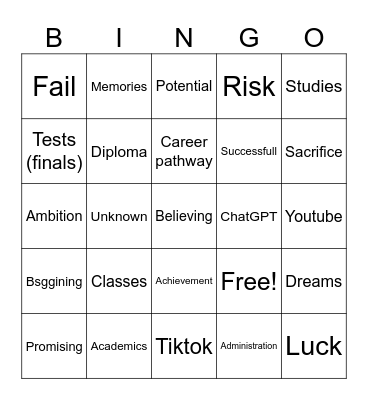 Graduation Bingo Card