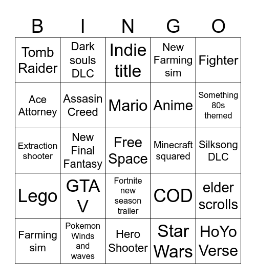 Summer Games Fest Bingo Card