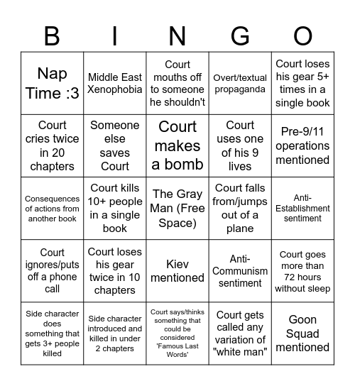 The Gray Man Book Bingo Card