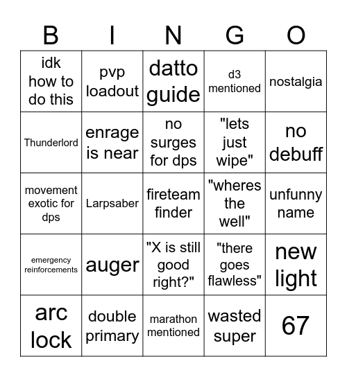 destiny bingo Card