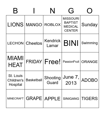 ALL ABOUT NICO Bingo Card