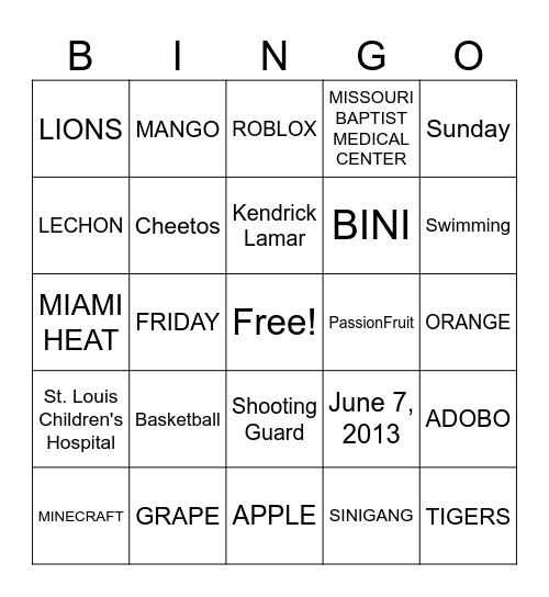 ALL ABOUT NICO Bingo Card
