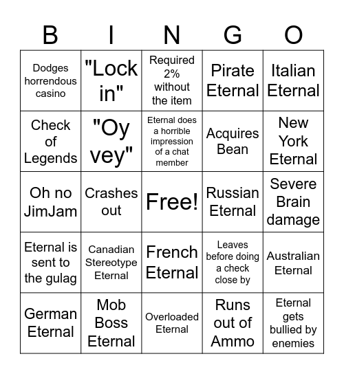EternalPs2 Stream Bingo Card Bingo Card