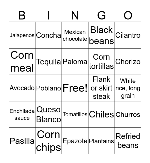 Mexican Grocery Store Bingo Card