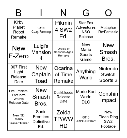 Untitled Bingo Card