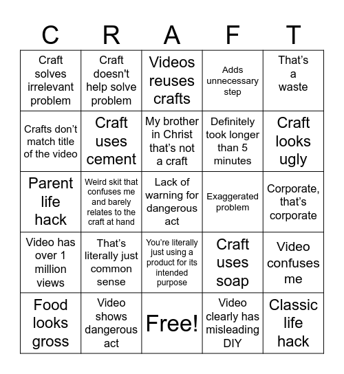 5 Minute Crafts BINGO Card