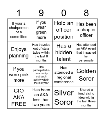 AKA Sisterhood Bingo Card