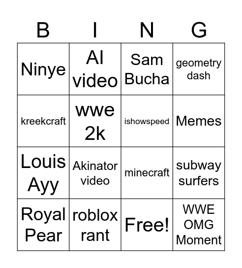 YouTube Shorts Bingo 2 Bingo Card