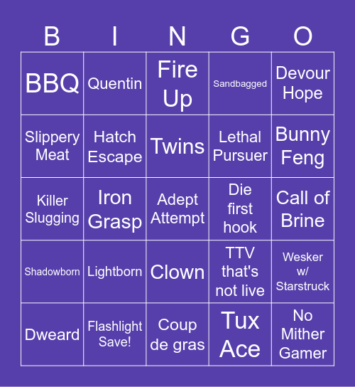 Dead by Daylight Bingo Card