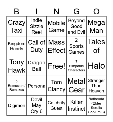 XBox Summer Showcase 2026 Bingo Card