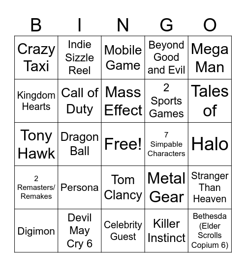 XBox Summer Showcase 2026 Bingo Card