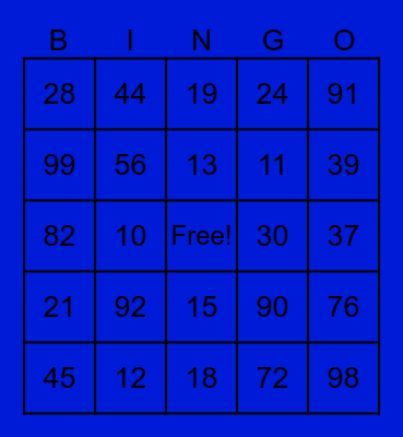 Number Bingo Card
