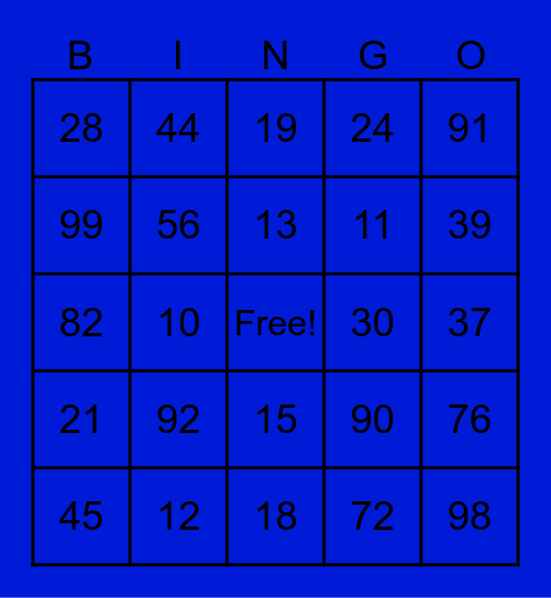 Number Bingo Card
