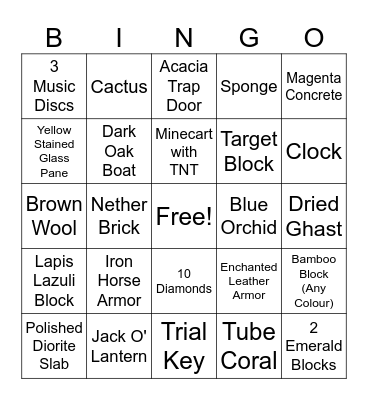 MINECRAFT BINGO Card