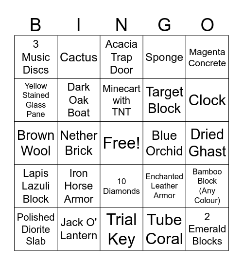 MINECRAFT BINGO Card