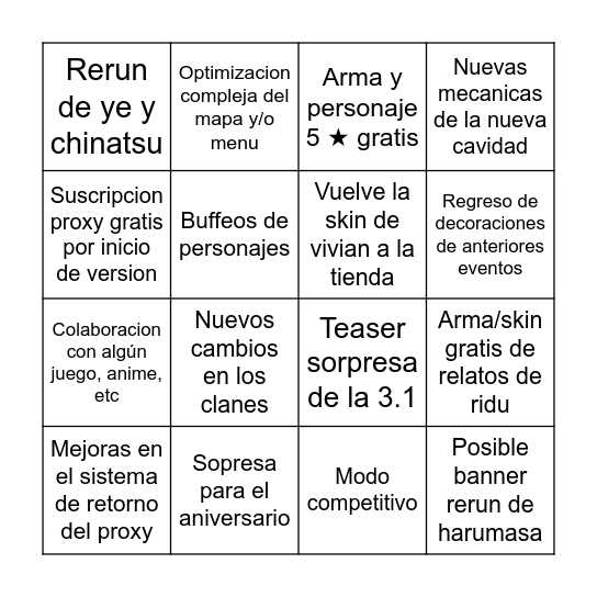 ZZZ direct 3.0 Bingo Card