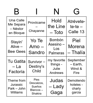 Bingo Musical Bingo Card
