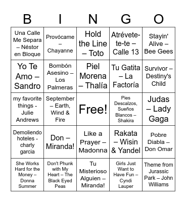 Bingo musical Bingo Card