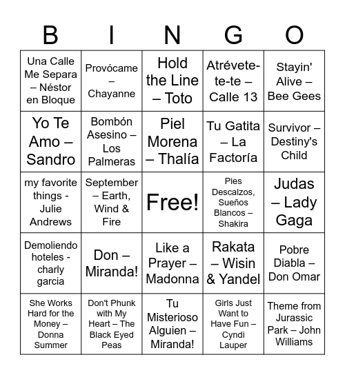 Bingo musical Bingo Card