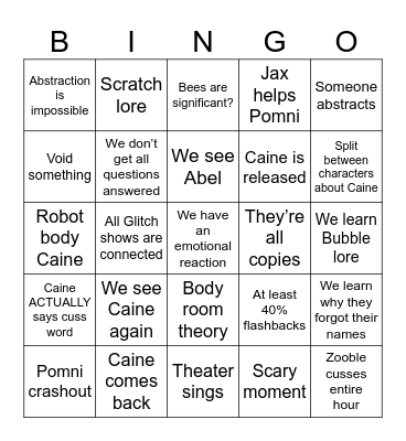 TADC Episode 9 bingo Card