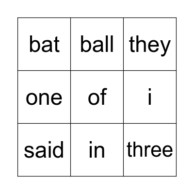 Sight Words Bingo Card