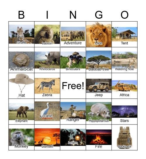 Safari Bingo Card
