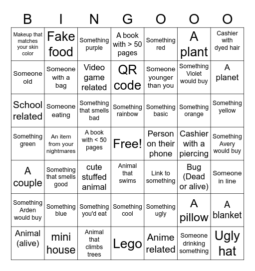 Mall bingo Card