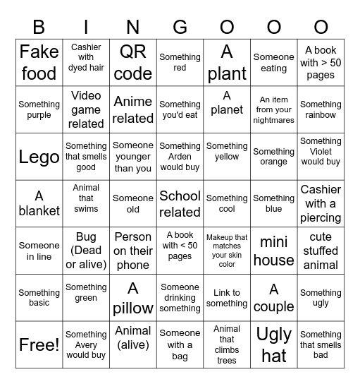 Mall bingo Card