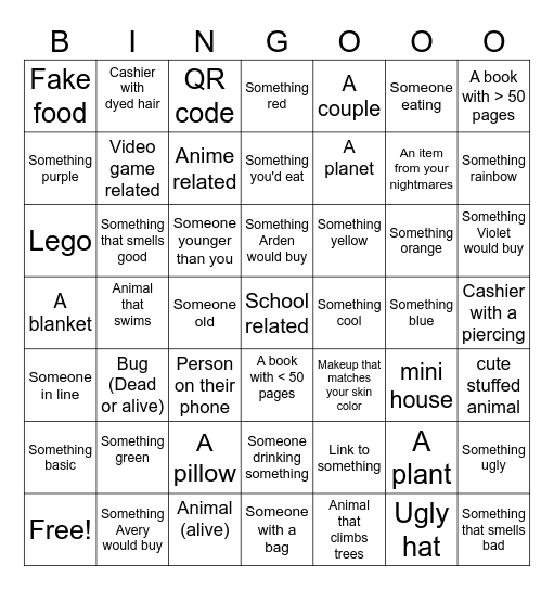 Mall bingo Card