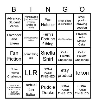 PROJECT BINGO Card