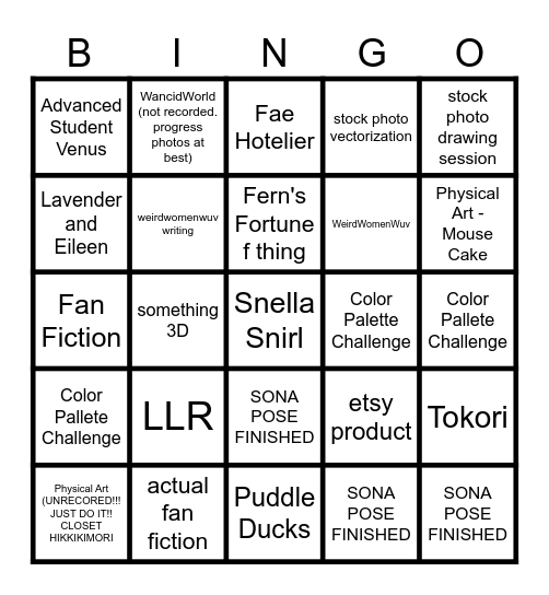 PROJECT BINGO Card