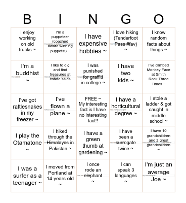 The ALBRIGHT MINGLE Bingo Card