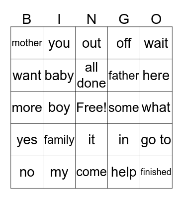 Sign Language Bingo Card