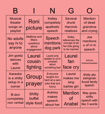 Laurel Wedding Bingo Card